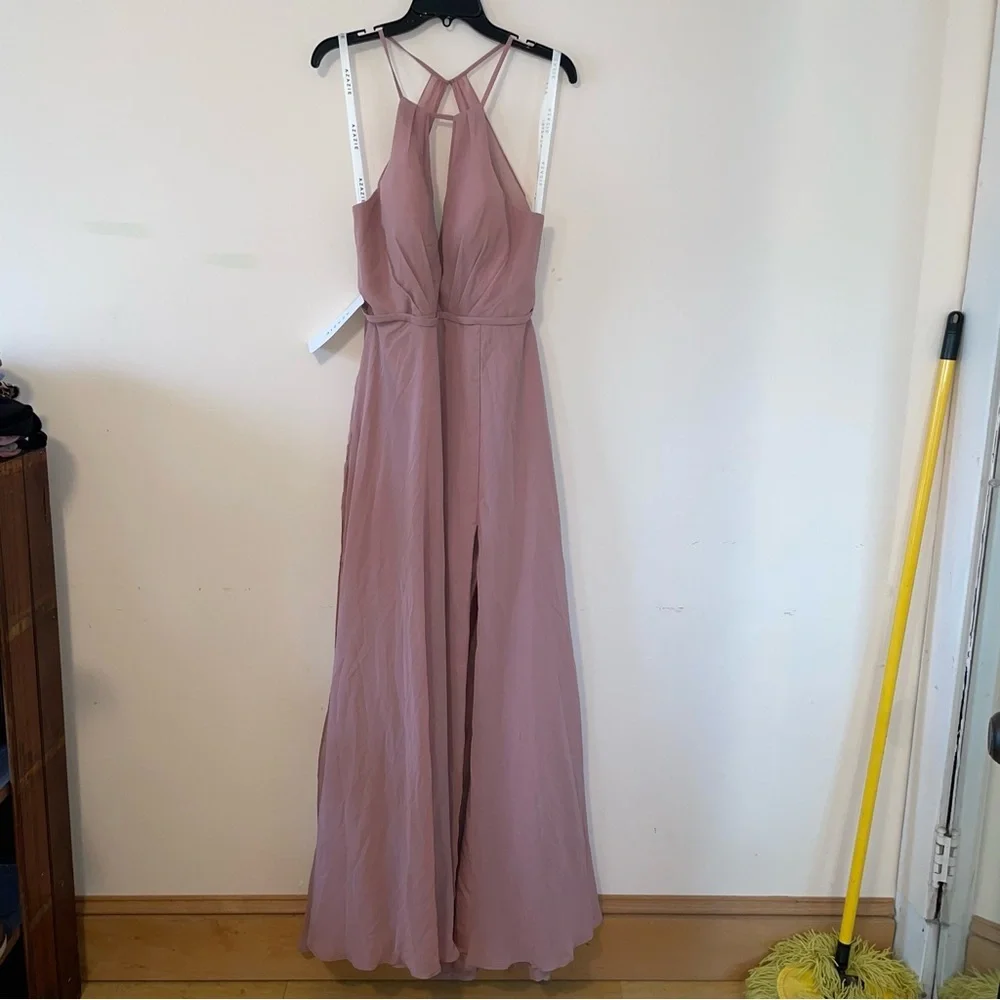 Azazie Evalleen Dusty Rose A-Line Pleated Chiffon Dress Size 12 - Picture 2 of 12